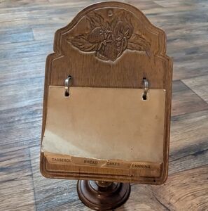 Vintage Recipe Book Wooden Holder Stand Fruit Carving Ephemera MCM 60s Rare Find